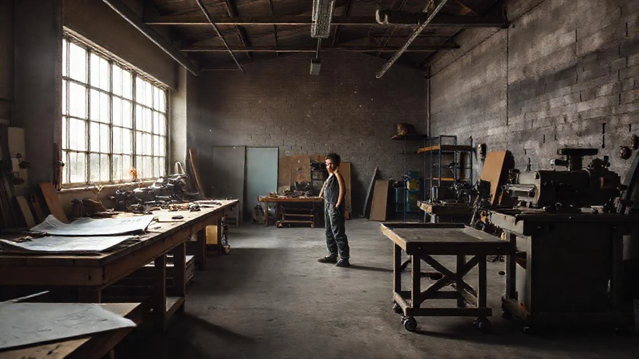 Taller industrial, luz y trabajo