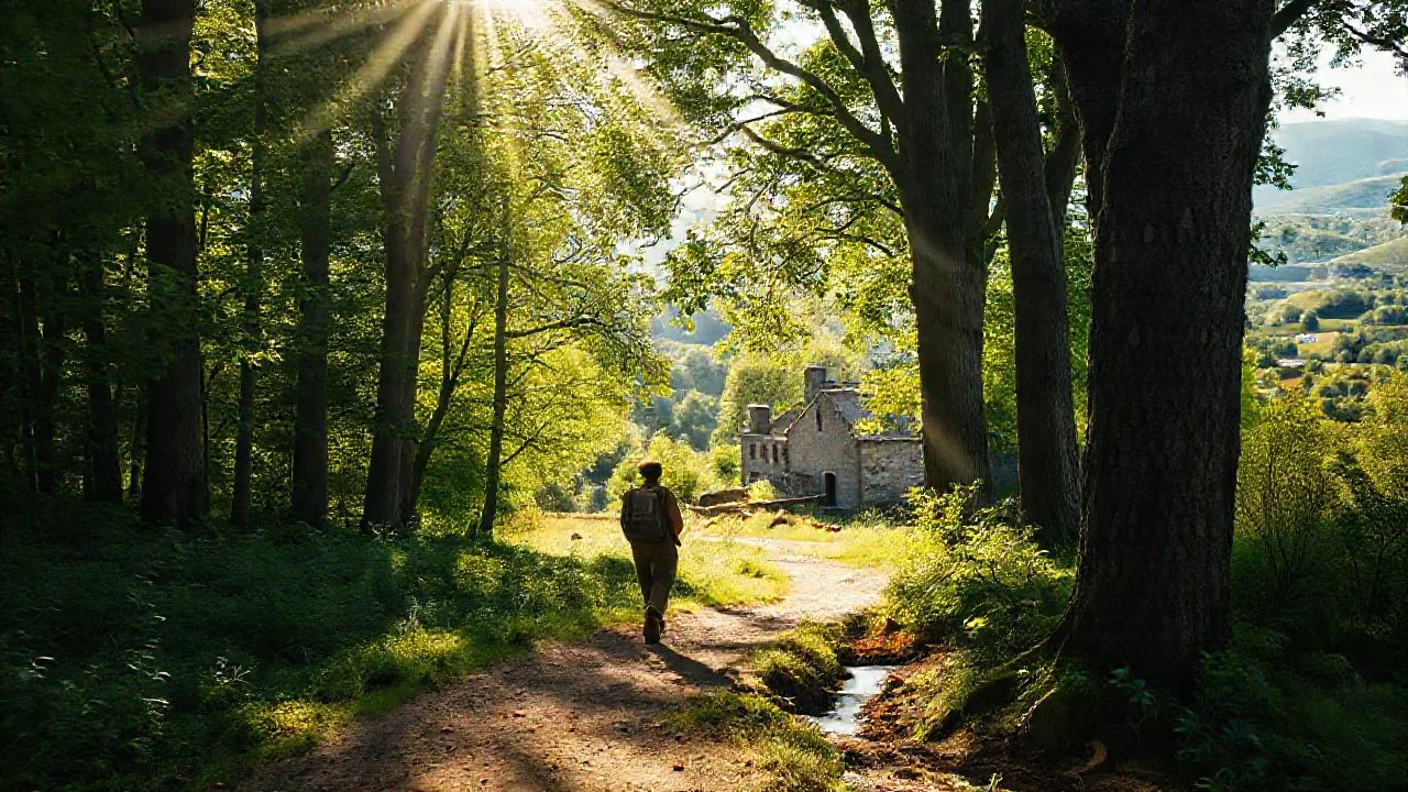 Un caminante solitario disfruta del bosque
