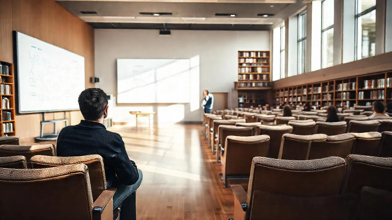 Profesor explica en un salón académico