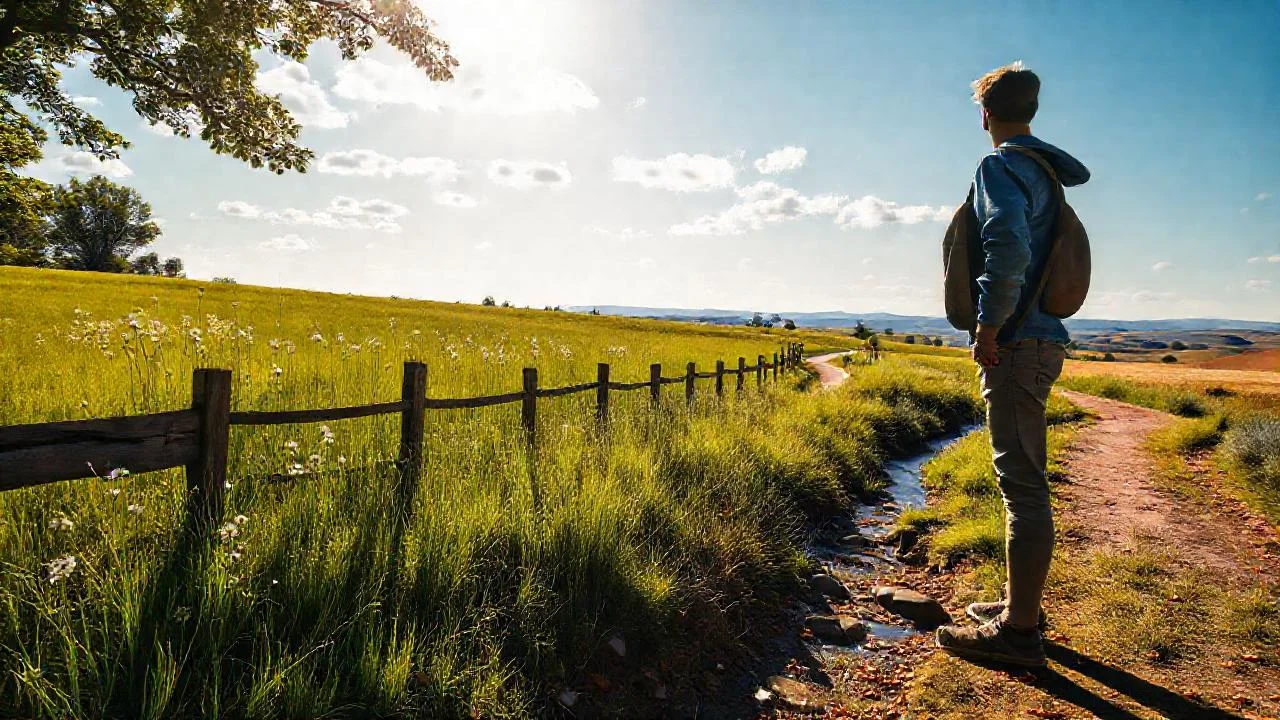 Un campo soleado, tranquilo y sereno