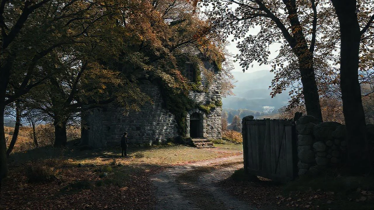 Un edificio solitario en paisaje sereno