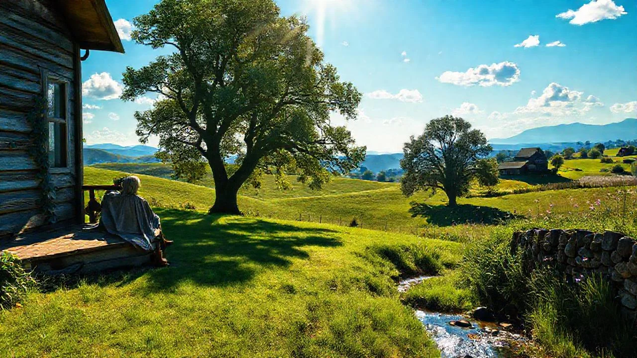 Tranquilidad rural bajo cielo azul