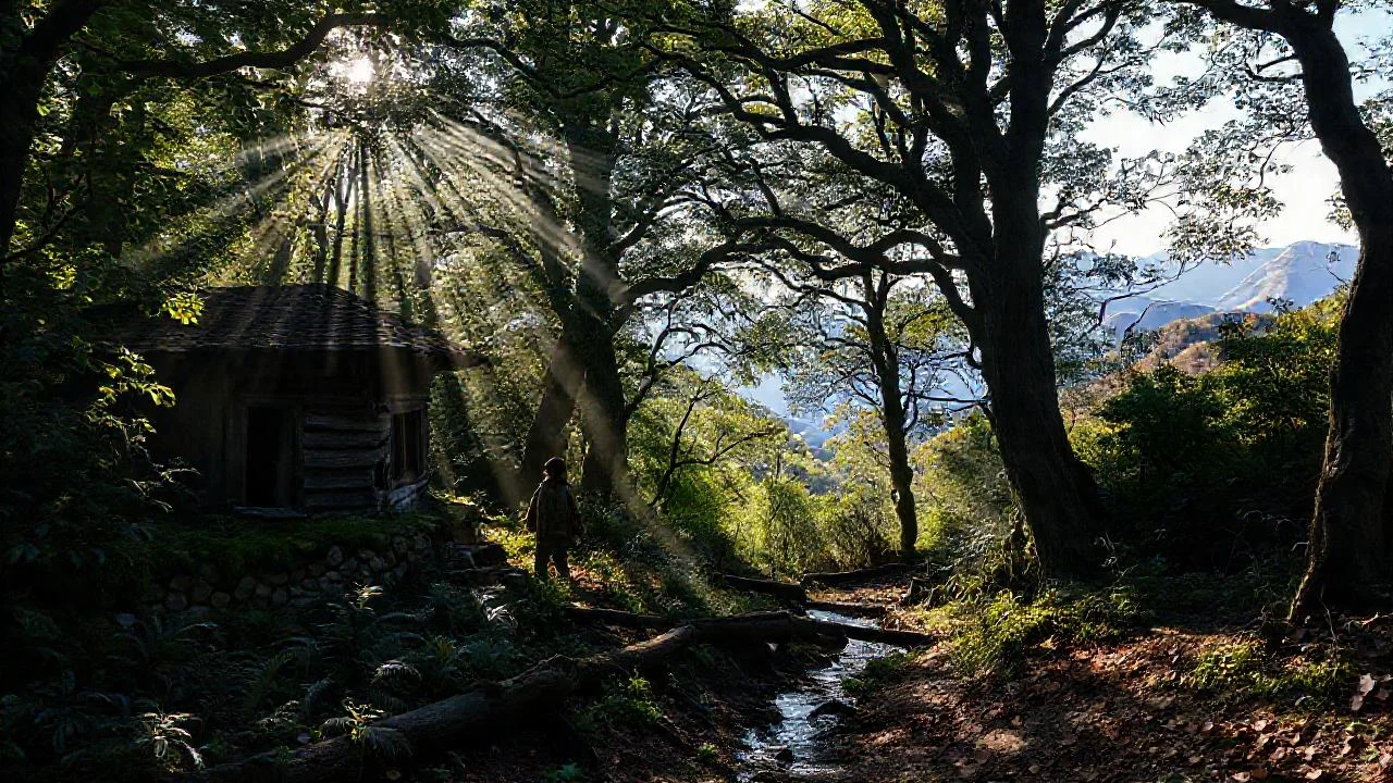 Bosque sereno, luz y sombras danzantes