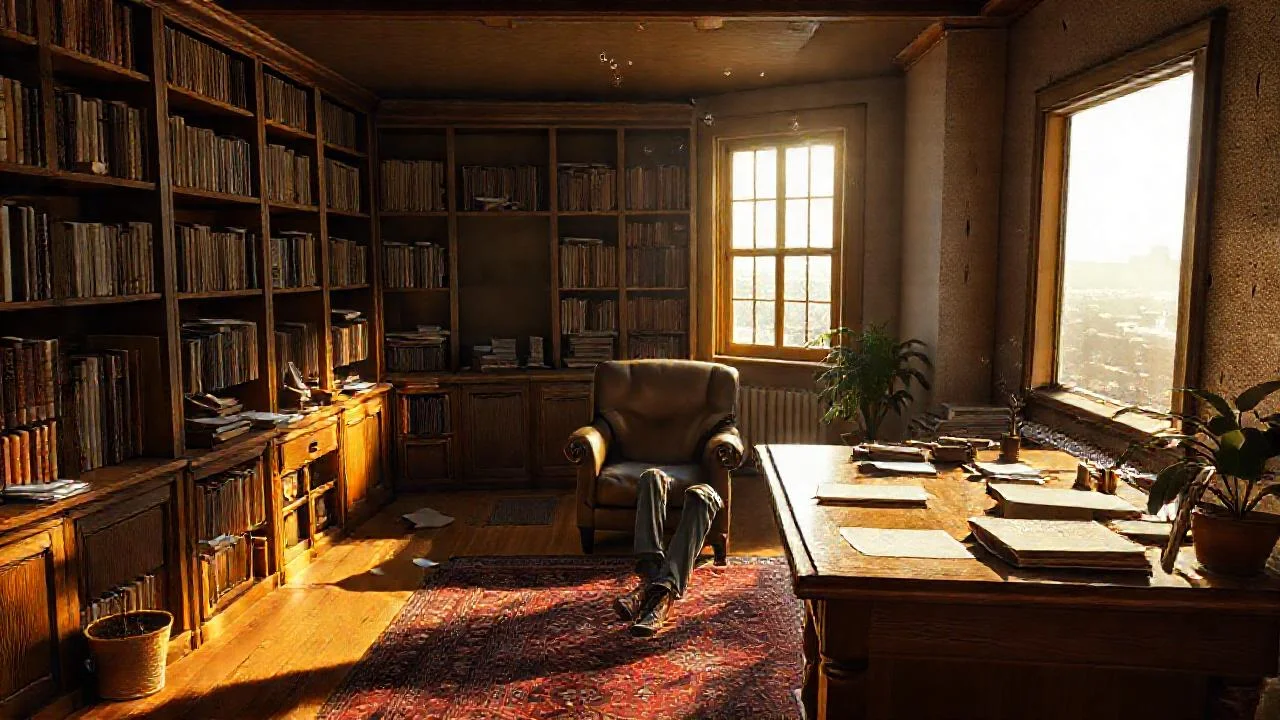 Un hombre lee en un estudio cálido