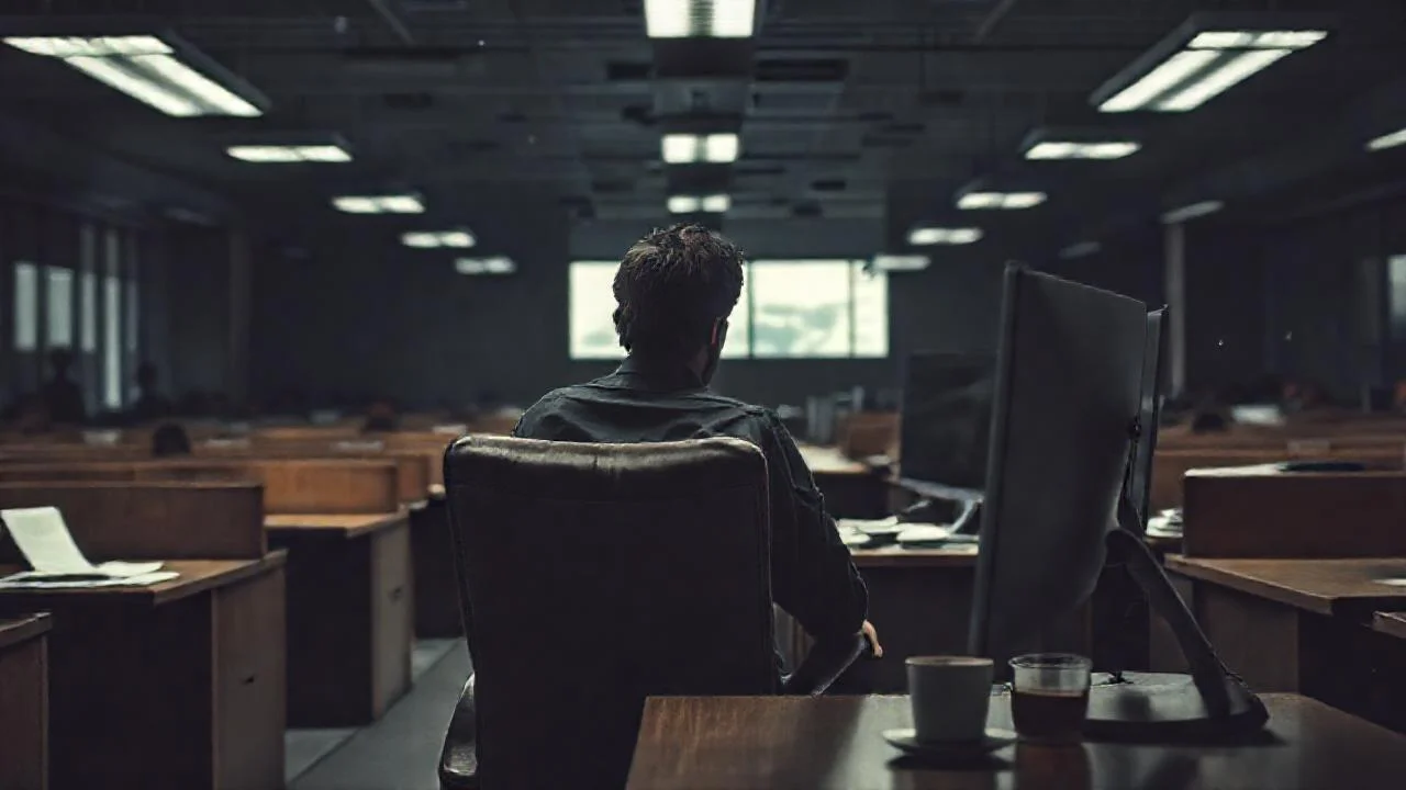 Trabajo silencioso, concentración intensa en la oficina