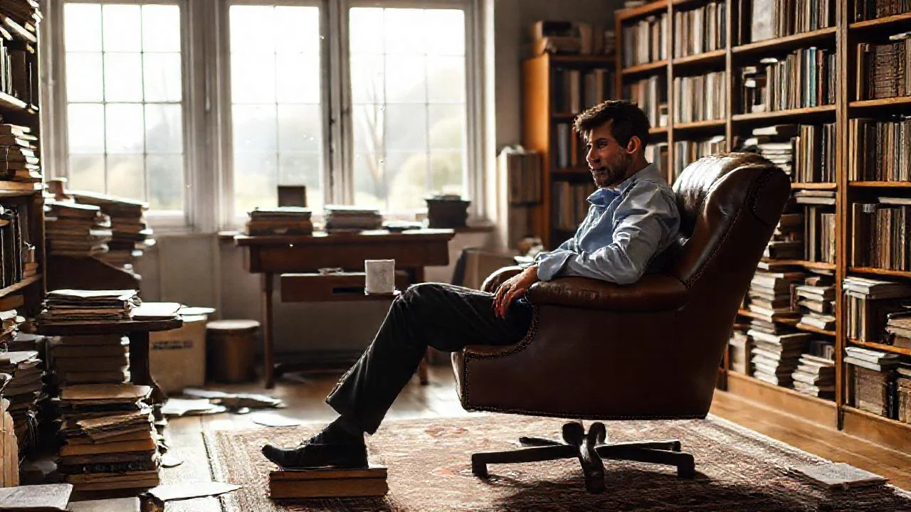 Un hombre se concentra en su estudio