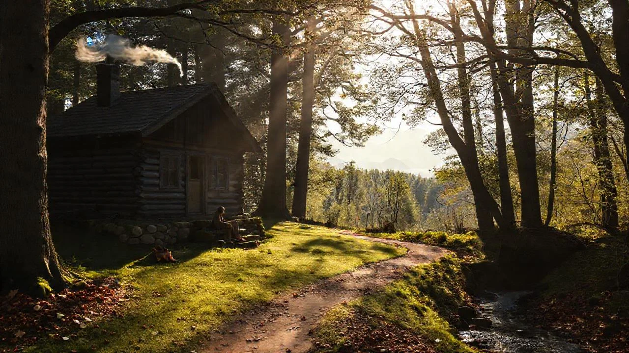 Un solitario cabaña en el bosque