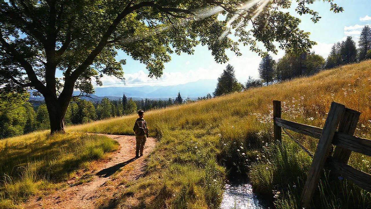 Un caminante solitario contempla un paisaje sereno