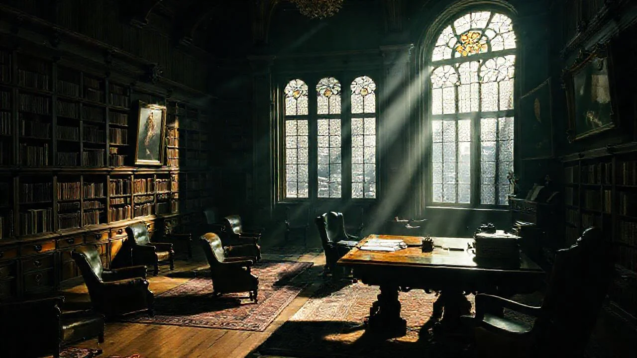 Librería antigua, sol y quietud