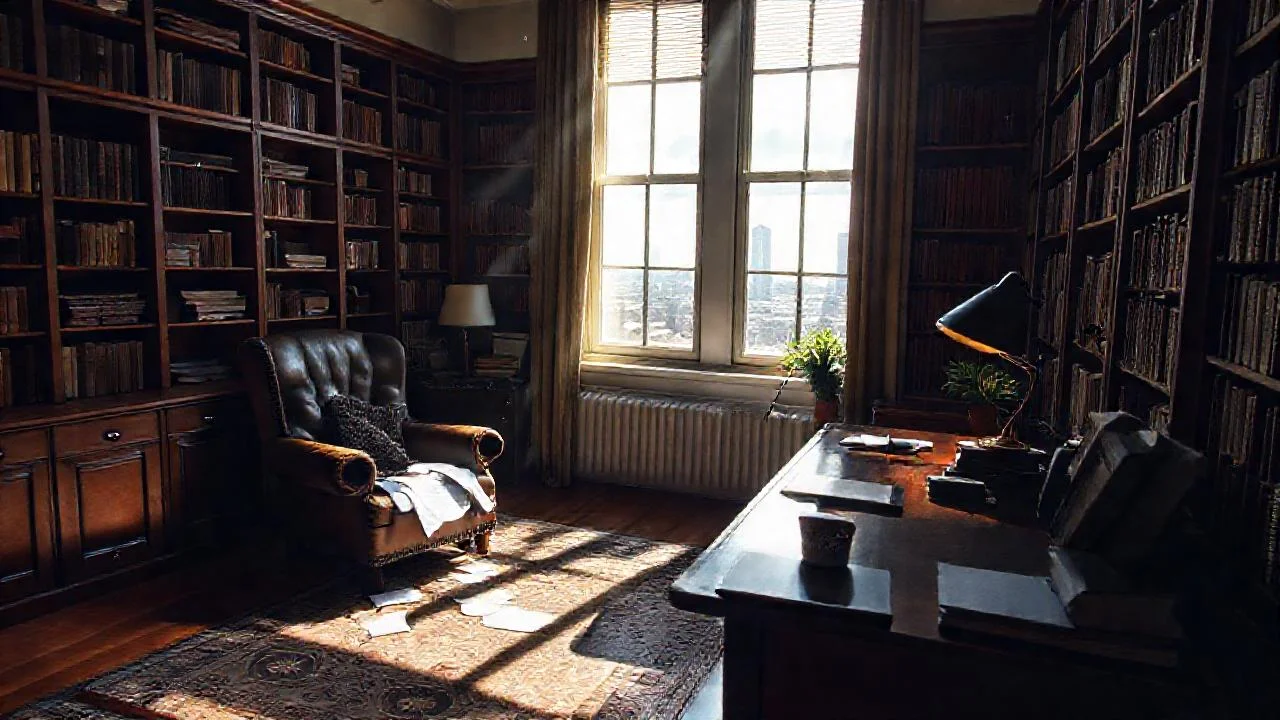 Estudio tranquilo, luz y libros