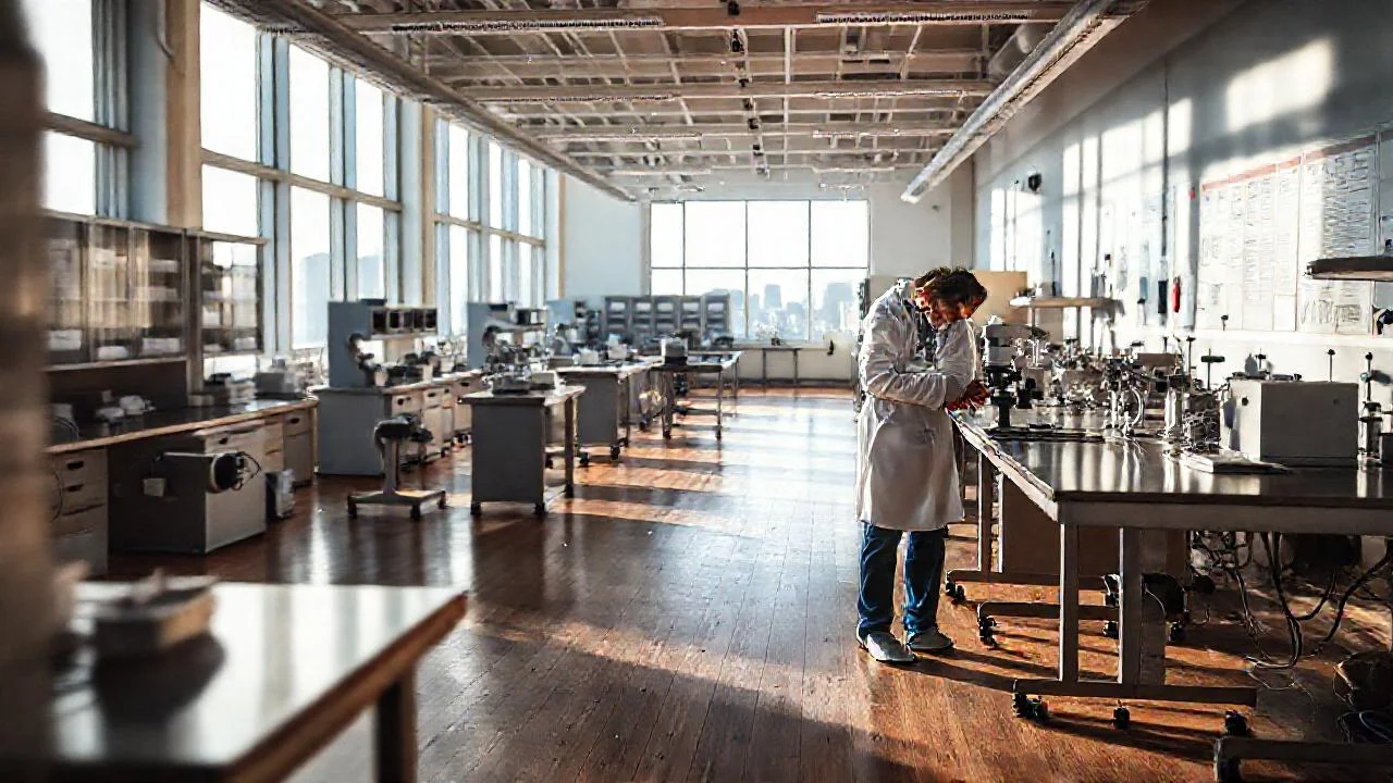 Laboratorio científico, luz y concentración