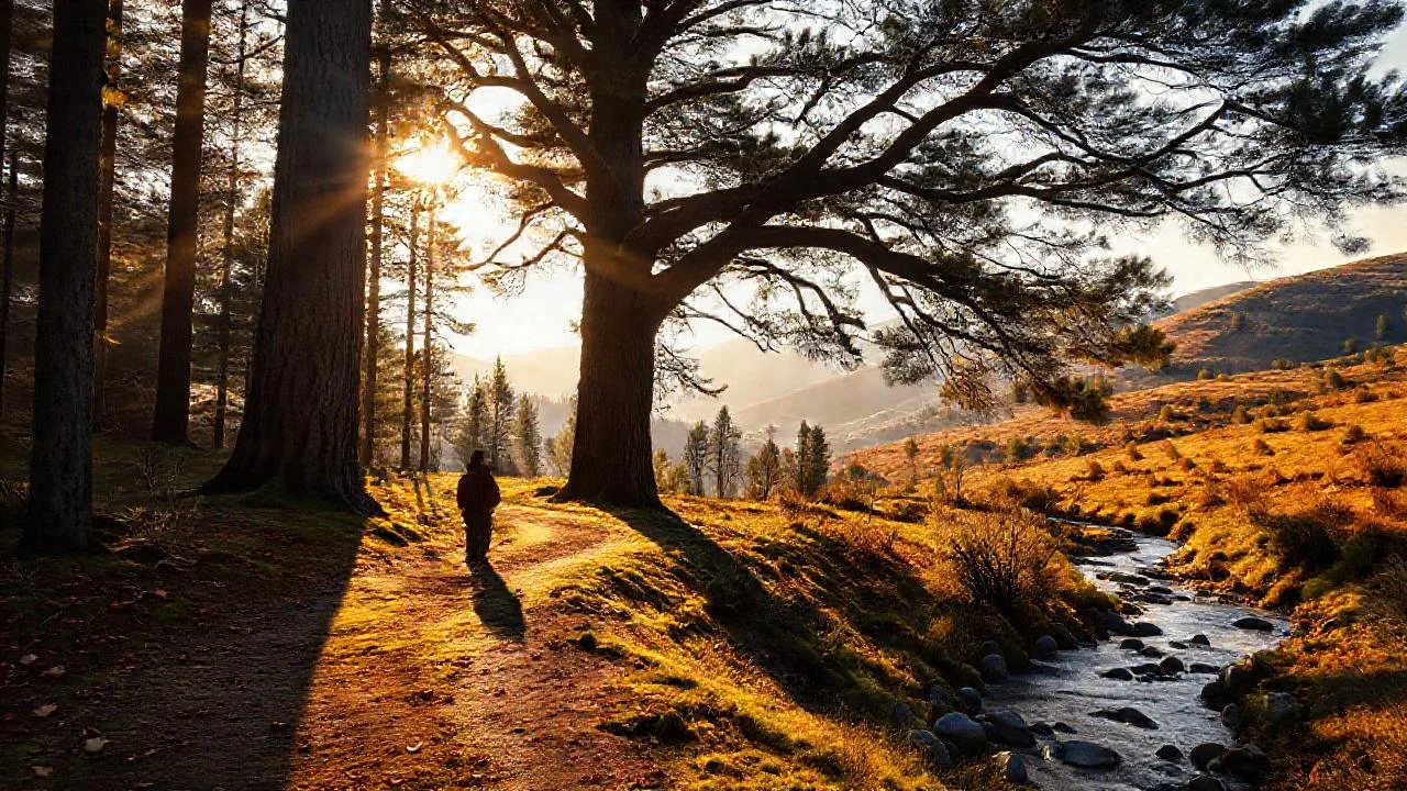 Solsticio dorado en bosque silencioso