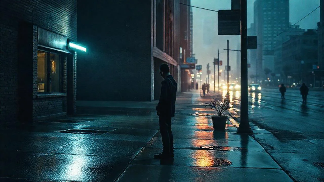 Soledad urbana, noche húmeda y gris