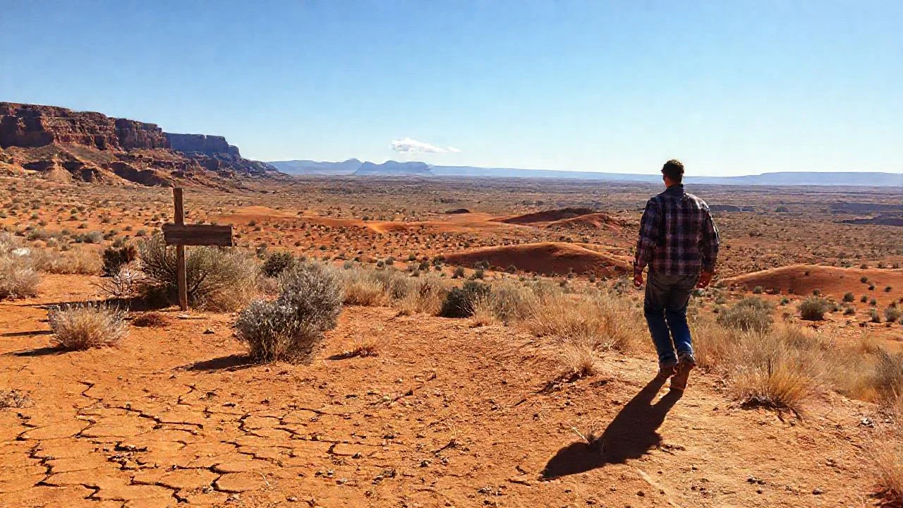 Un solitario caminante en un paisaje árido