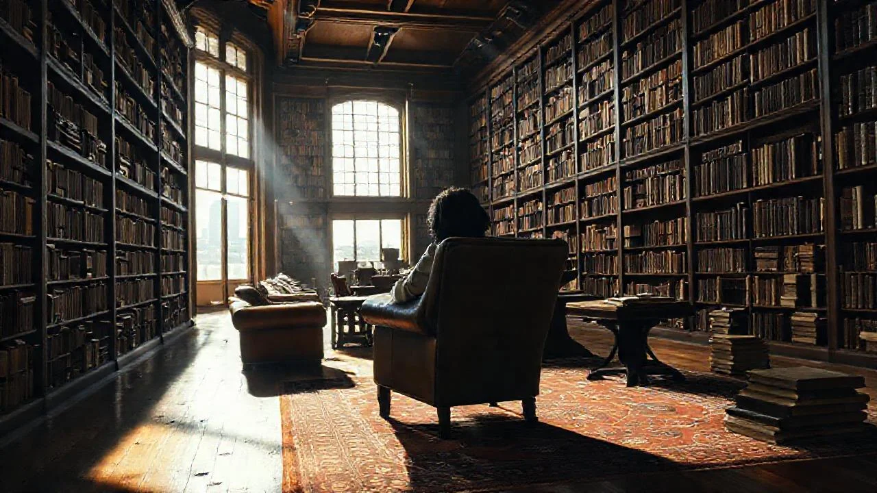 Un erudito lee en la biblioteca