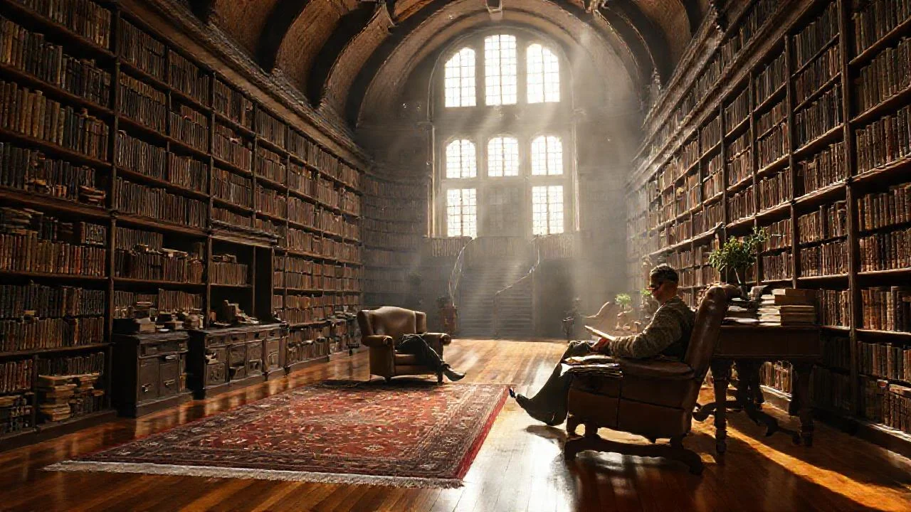 Un bibliotecario lee en calma