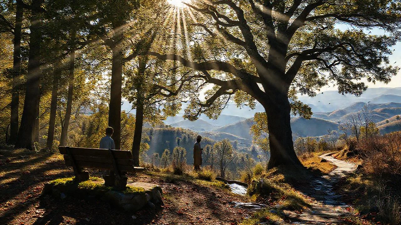 Bosque tranquilo, luz y misterio