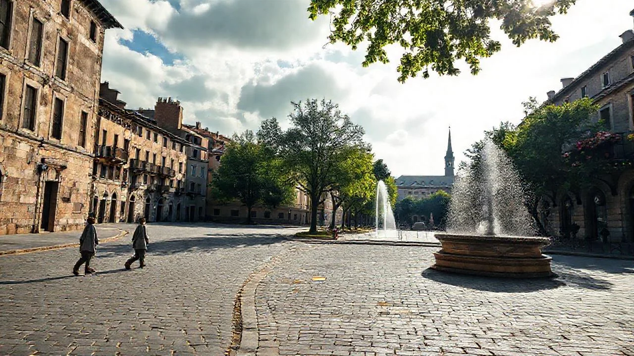 Plaza antigua, luz y quietud