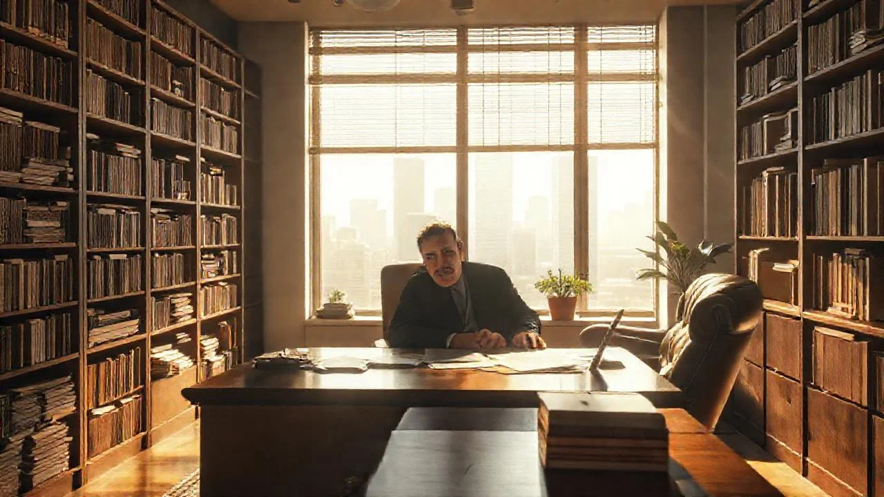 Un hombre reflexivo en su oficina tranquila