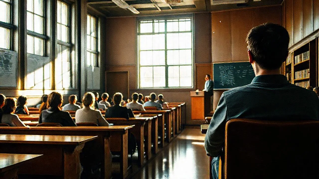 Un aula académica silenciosa y concentrada