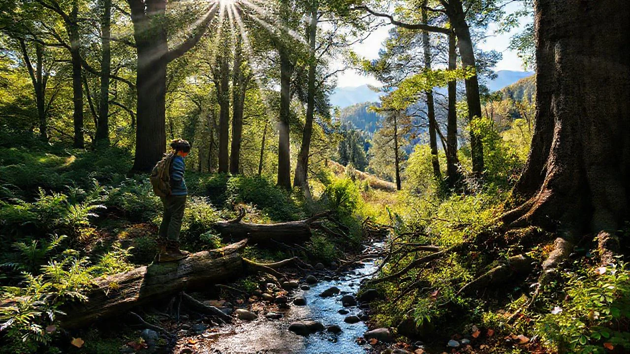 Bosque virgen, luz y sombra