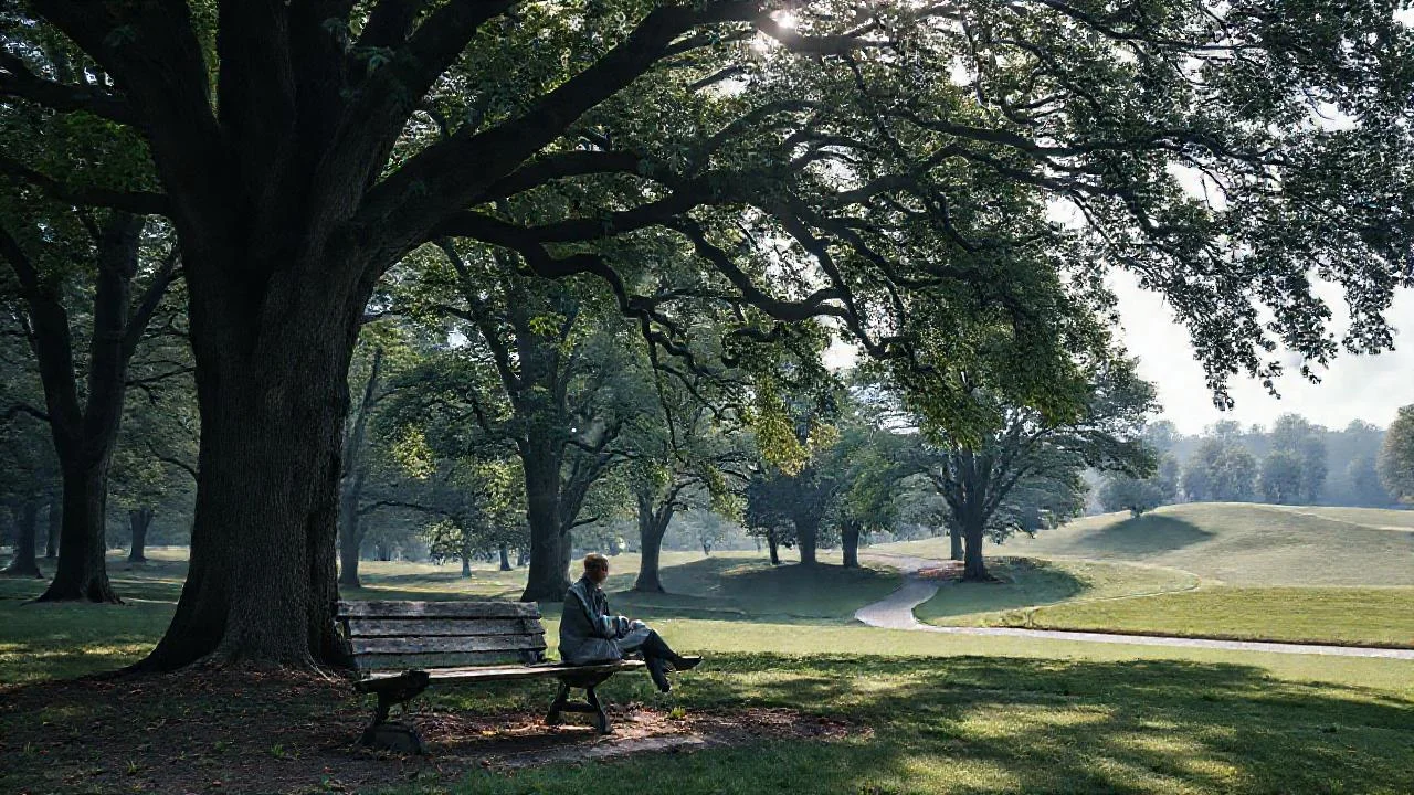 Parque sereno, luz tenue, quietud