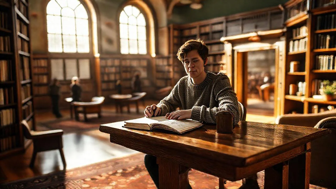 Un estudiante lee en la biblioteca