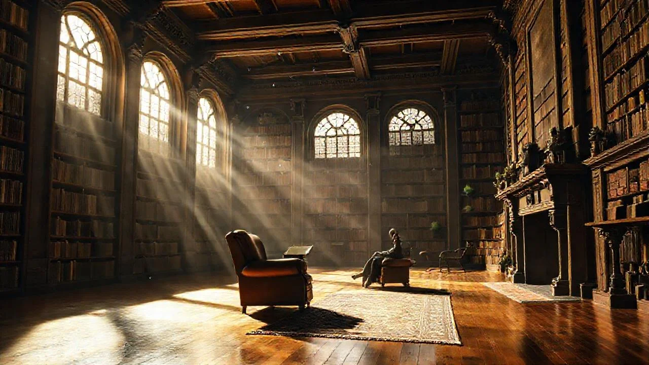 Una biblioteca silenciosa, bañada en luz