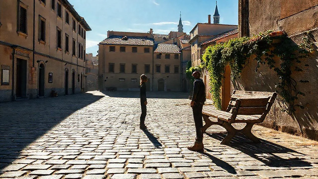 Plaza antigua, luz, quietud y misterio