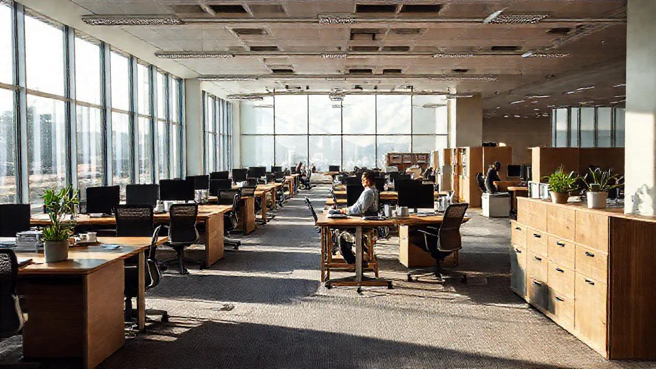 Oficina serena, luz y trabajo concentrado