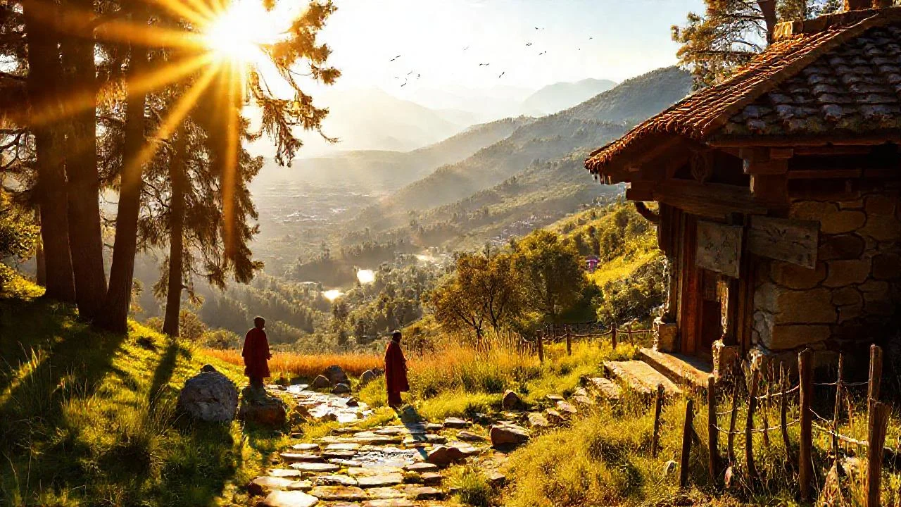 Un ermitaño observa un valle sereno