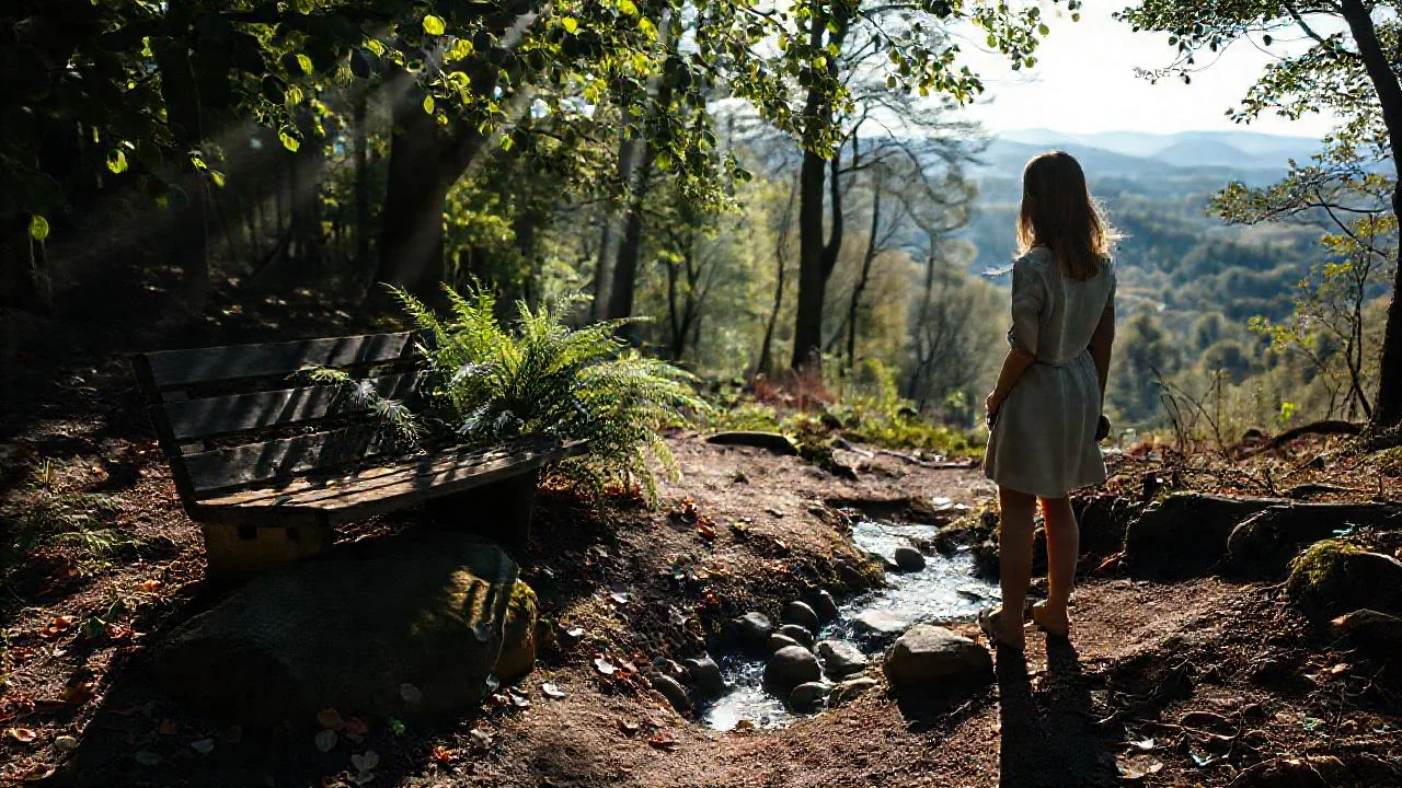 La naturaleza contempla la mujer serena