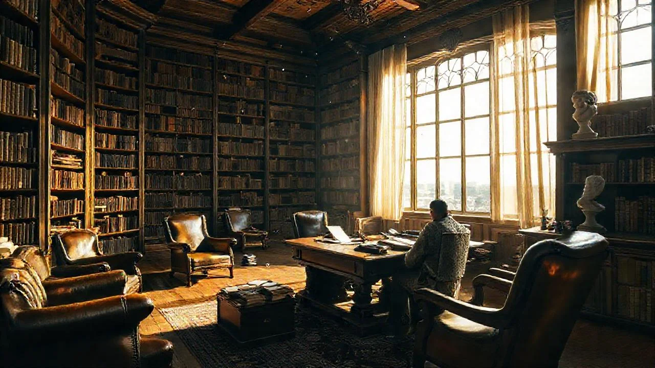 Un bibliotecario lee en soledad