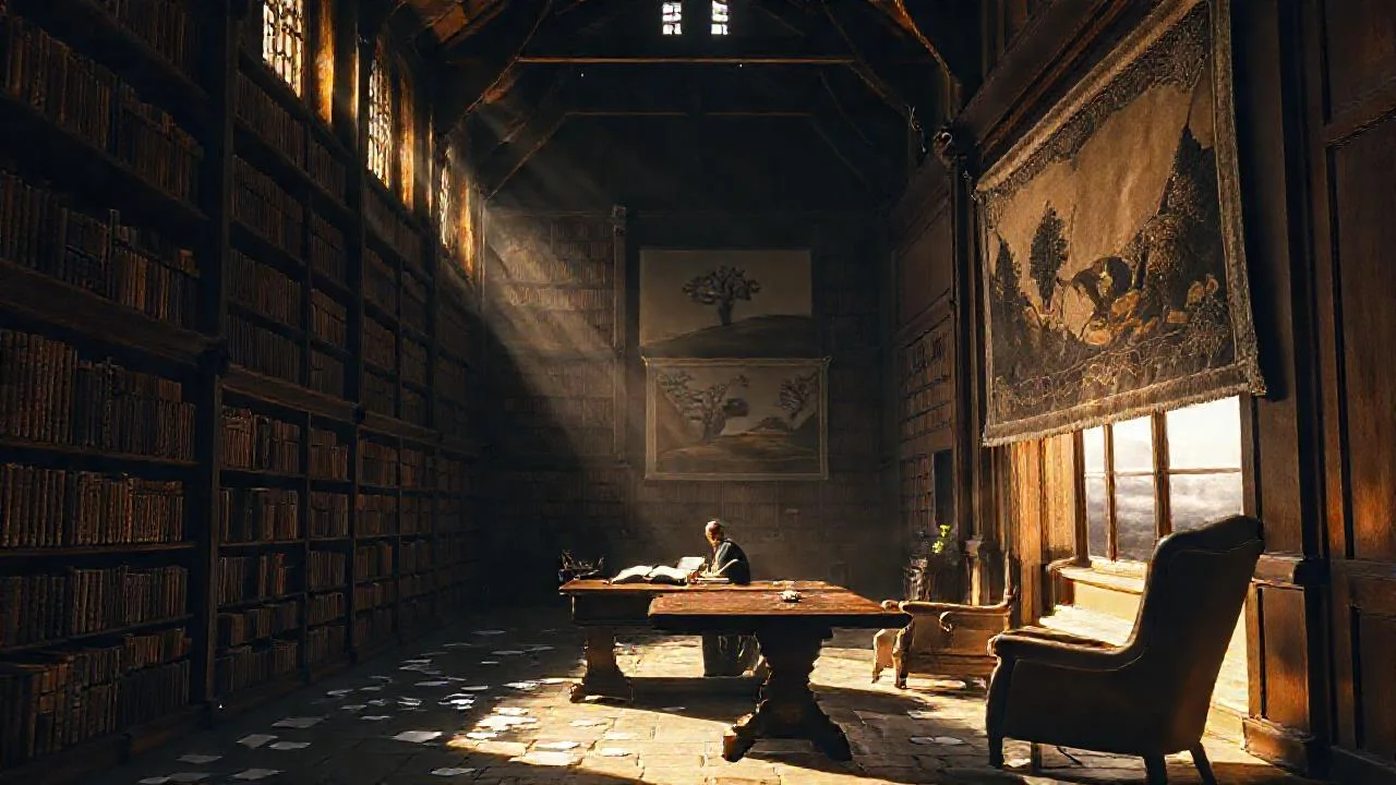 Una biblioteca antigua y solitaria