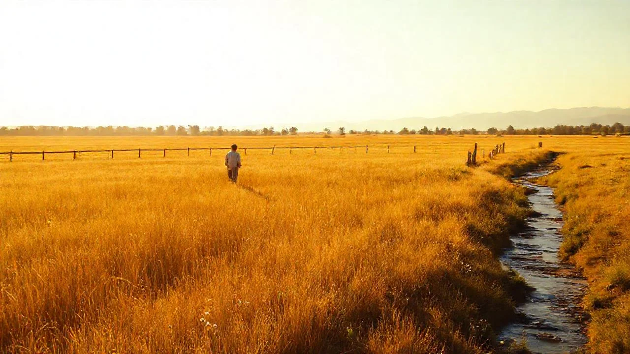 Campo dorado, silueta y horizonte lejano