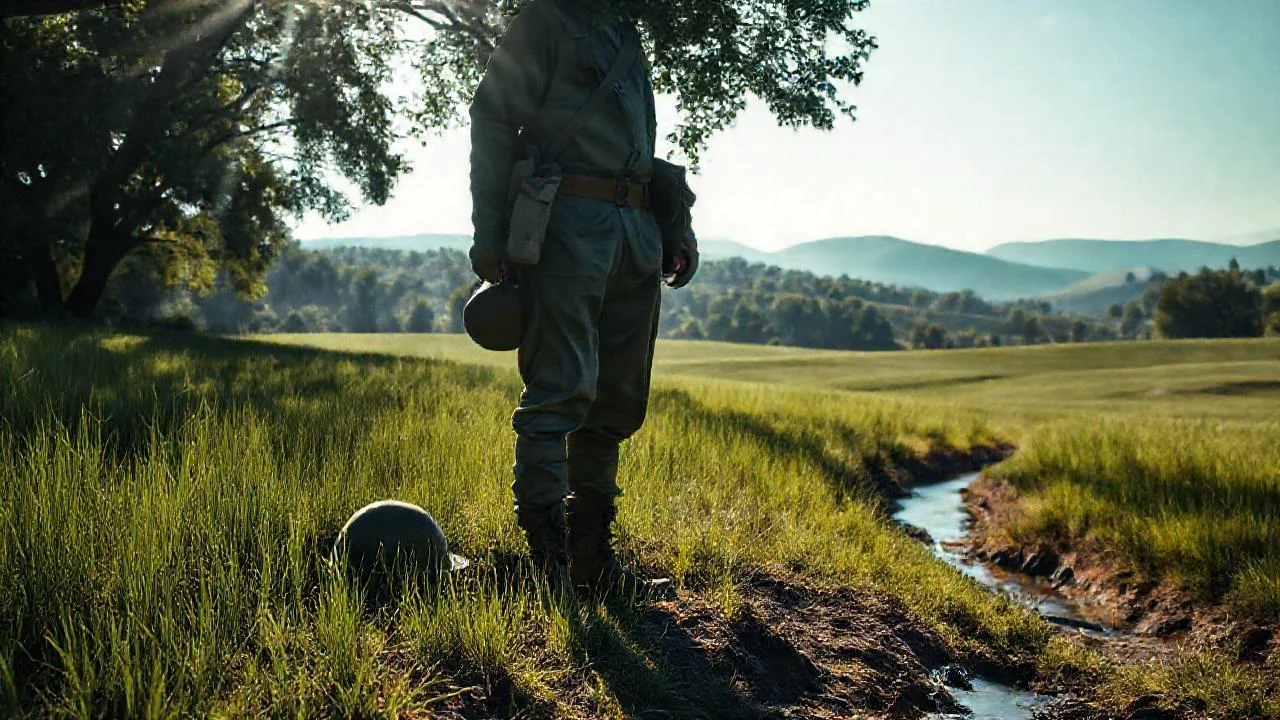 Soldado solitario en paisaje natural
