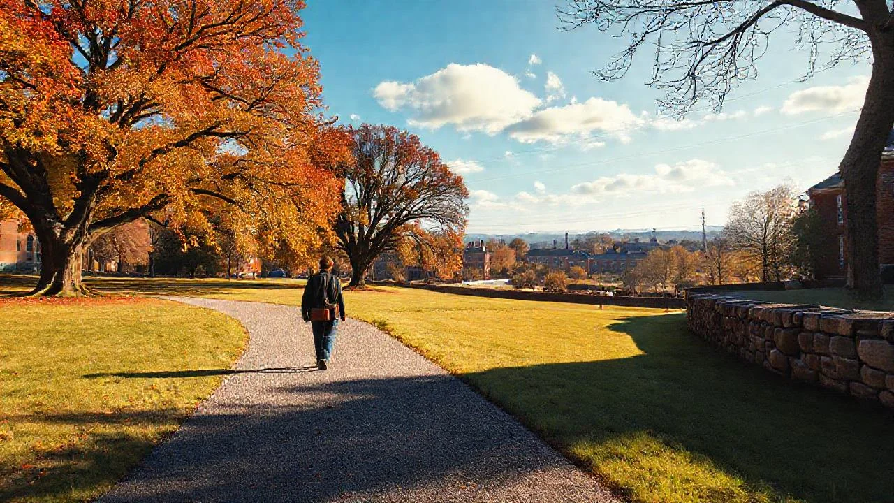 Universidad serena, sol y otoño