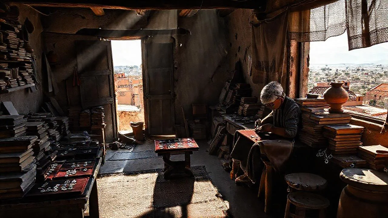 Un artesano trabaja en un taller antiguo