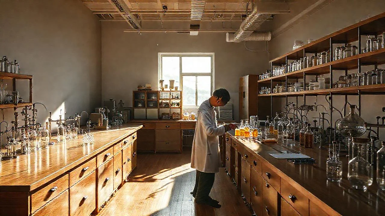 Laboratorio iluminado, ciencia y concentración