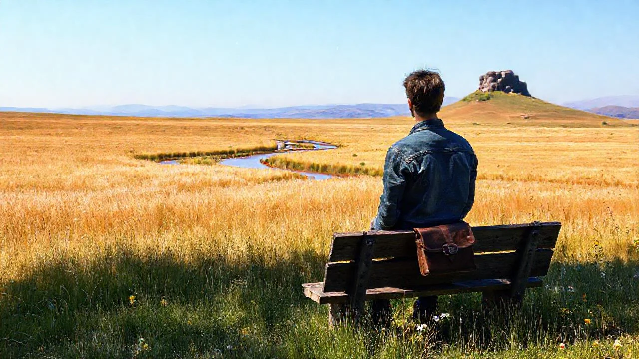 Un solitario observa un campo sereno