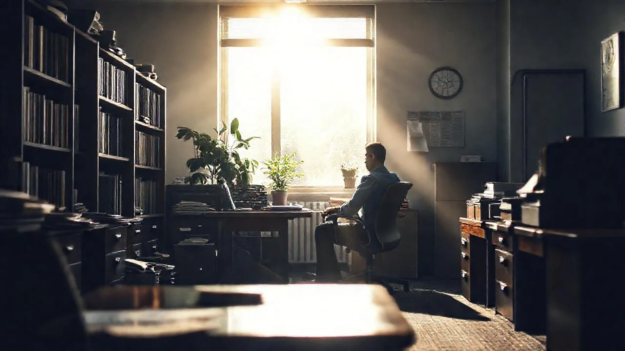 Luz ilumina un espacio de trabajo tranquilo