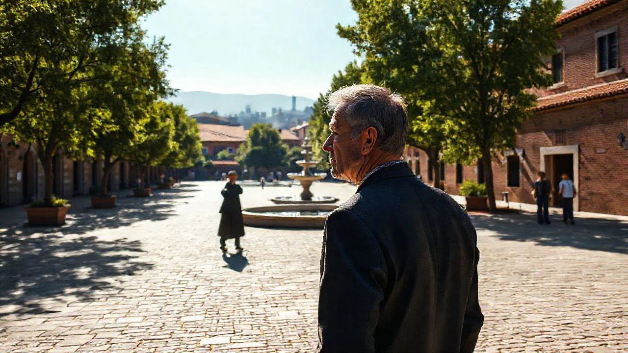 Un hombre observa un mimo en calma