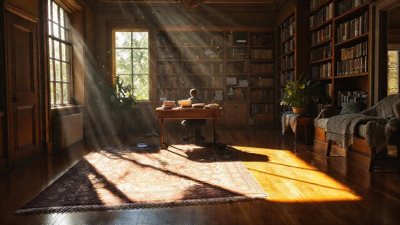 Un estudio tranquilo, iluminado por la luz