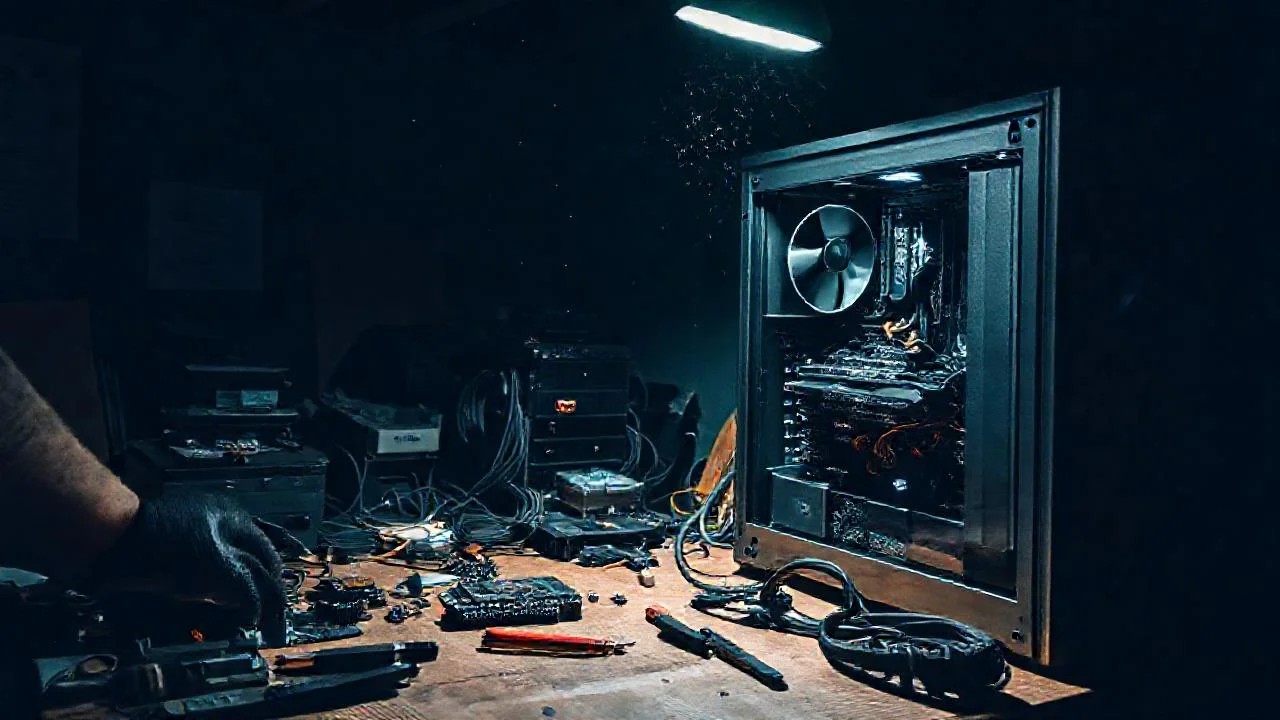 Un taller tecnológico iluminado y complejo