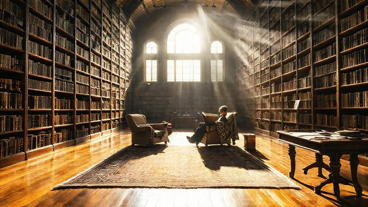 Una biblioteca tranquila y luminosa