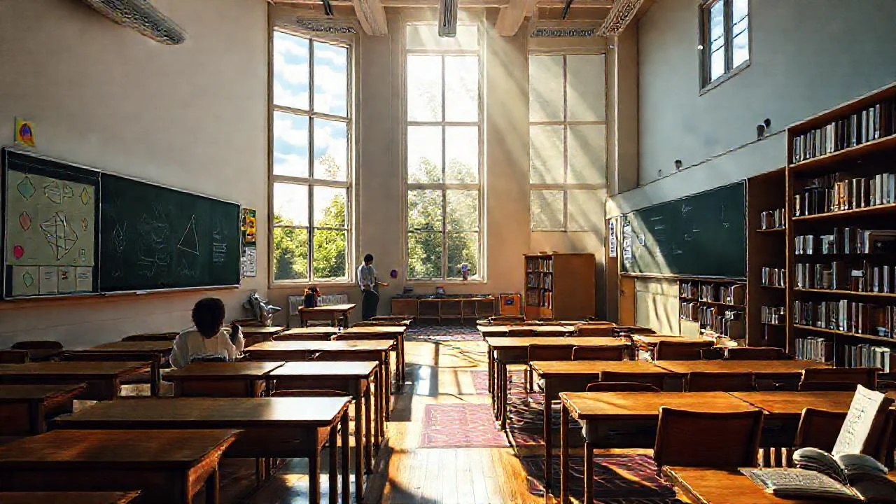 Un aula iluminada, enfocada en geometría