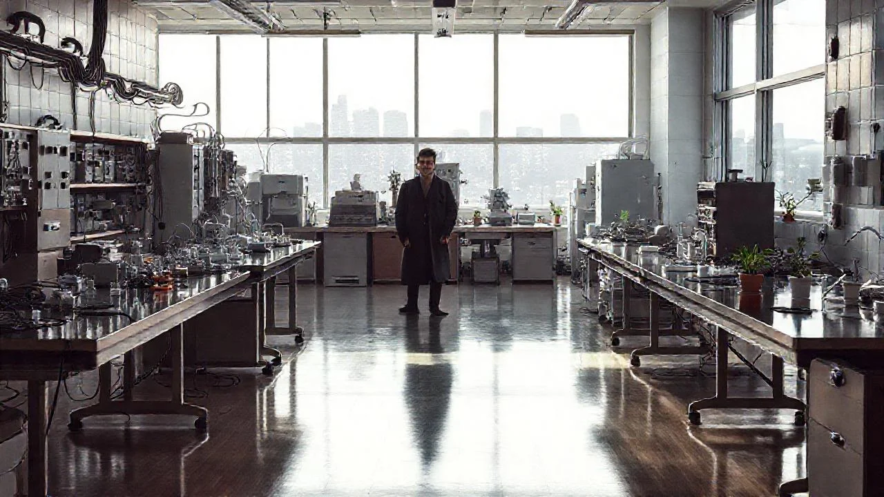 Laboratorio científico, luz y profundidad