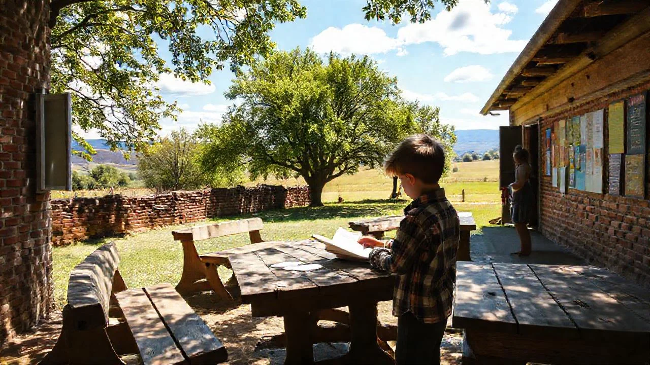 Un niño aprende bajo el sol