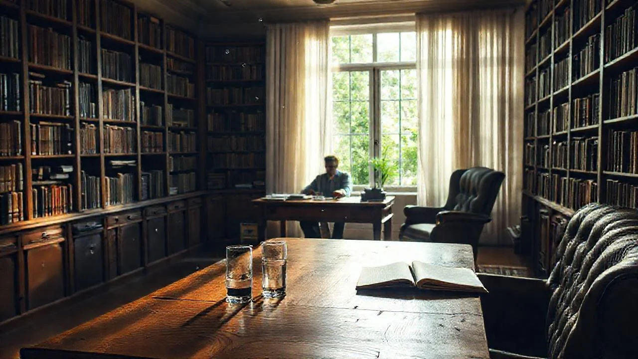 Un hombre contempla serenamente su estudio