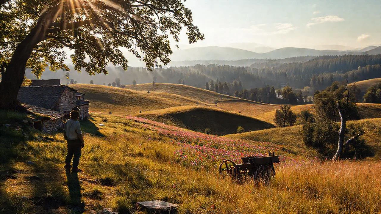 Paz rural, luz y paisaje abierto